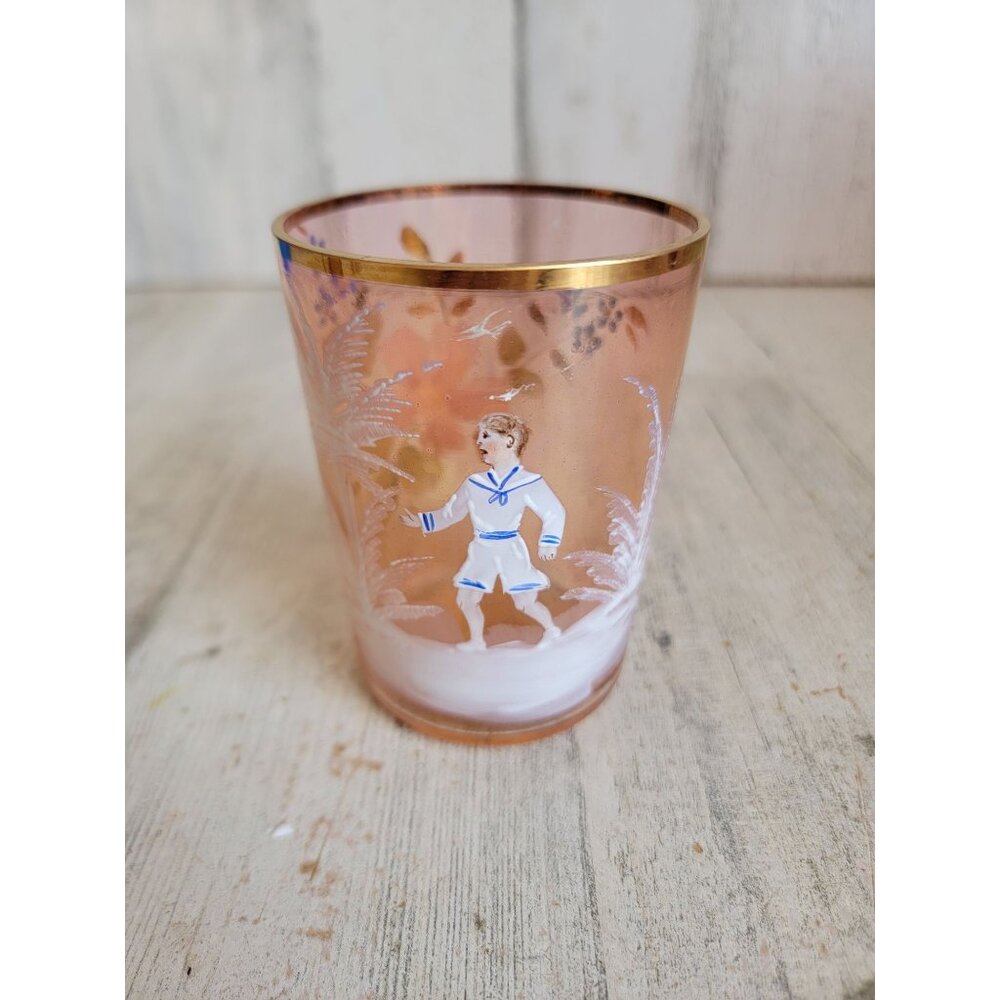 Mary Gregory vintage‎ light pink painted flower boy cup collectible